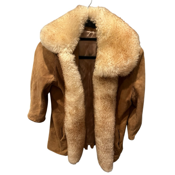 Scully Vintage 70's Leather Fur Coat Women's Size 8 Lined Glam Retro Brown - Picture 1 of 9
